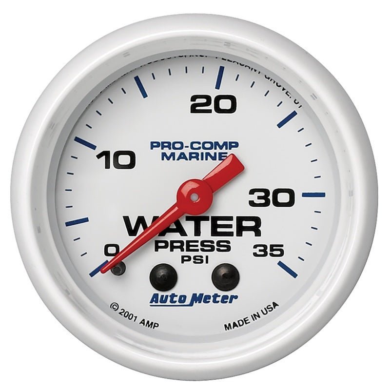 AutoMeter - Autometer Marine White 2-1/16in 35 PSI Mechanical Water Pressure Gauge - Demon Performance