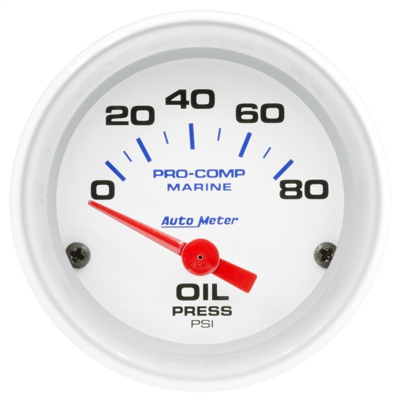 AutoMeter - Autometer Marine White 2-1/16in 80PSI Electric Oil Pressure Gauge - Demon Performance