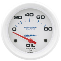 AutoMeter - Autometer Marine White 2-5/8in 80PSI Electric Oil Pressure Gauge - Demon Performance