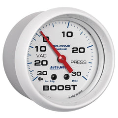 AutoMeter - Autometer Marine White Gauge 2-5/8in Mechanical Vacuum/Boost Gauge 30INHG-30PSI - Demon Performance