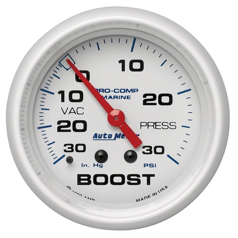 AutoMeter - Autometer Marine White Gauge 2-5/8in Mechanical Vacuum/Boost Gauge 30INHG-30PSI - Demon Performance