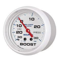 AutoMeter - Autometer Marine White Gauge 2-5/8in Mechanical Vacuum/Boost Gauge 30INHG-30PSI - Demon Performance