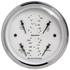 AutoMeter - Autometer Old Tyme White 3-3/8in Short Sweep Electric Quad Gauge-Oil Press 0-100 PSI/Water Temp100- - Demon Performance