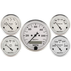 AutoMeter - Autometer Old Tyme White 5 Piece Kit (Elec Speed/Elec Oil Press/Water Temp/Volt/Fuel Level) In-Dash - Demon Performance