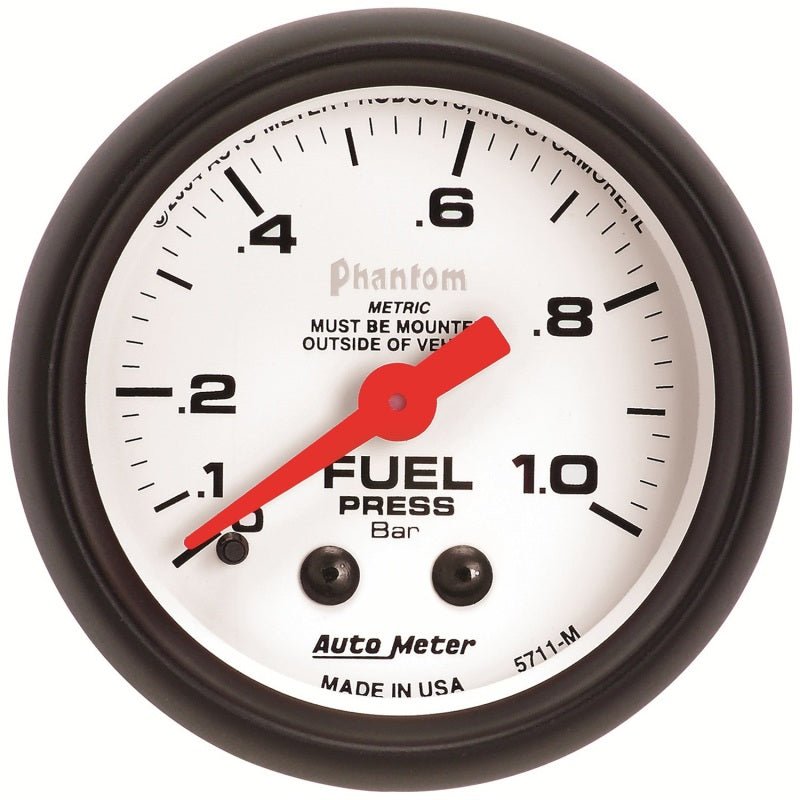 AutoMeter - Autometer Phantom 2-1/16in 0-1.0 Bar Mechanical Fuel Pressure Gauge - Demon Performance