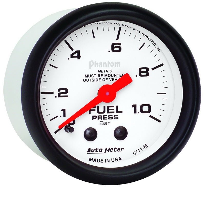 AutoMeter - Autometer Phantom 2-1/16in 0-1.0 Bar Mechanical Fuel Pressure Gauge - Demon Performance