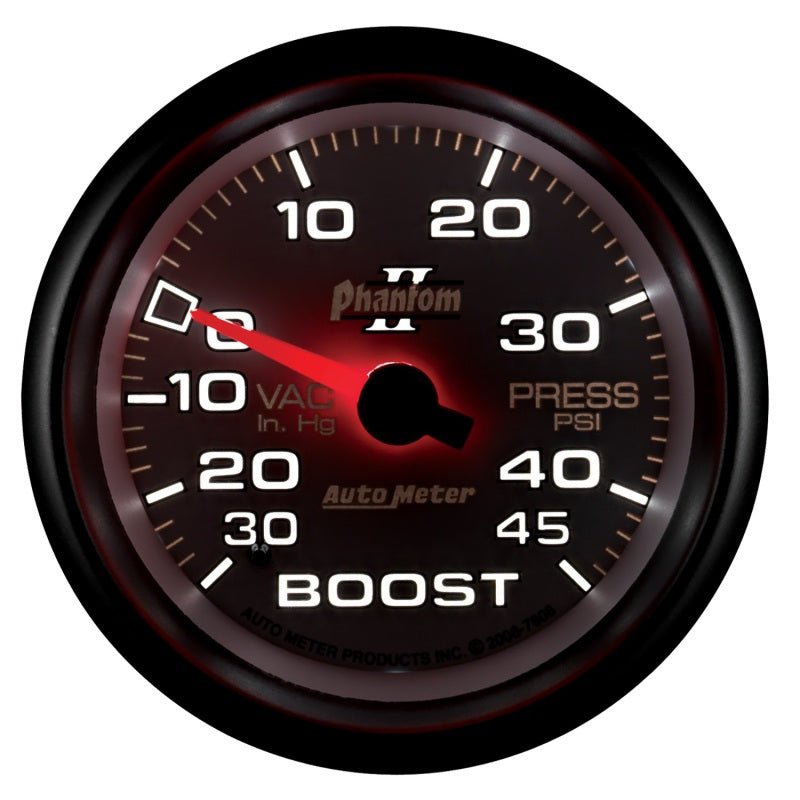 AutoMeter - Autometer Phantom II 2-5/8in 30INHG-45PSI Phantom Mechanical Boost/Vacuum Gauge - Demon Performance