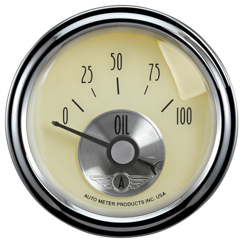 AutoMeter - Autometer Prestige Series 2-1/16in 100 PSI Oil Presse Gauge (Antique Ivory) - Demon Performance