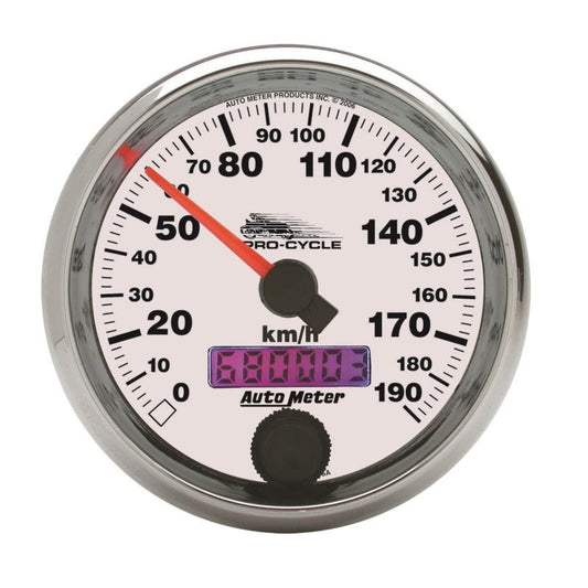 AutoMeter - Autometer Pro-Cycle Gauge Speedo 2 5/8in 190 Kmh Elec White - Demon Performance