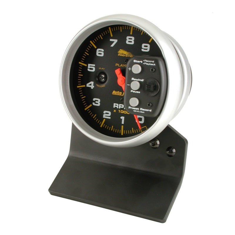 AutoMeter - Autometer Pro-Cycle Gauge Tach 5in 9K Rpm Pedestal W/ Rpm Playback Black - Demon Performance
