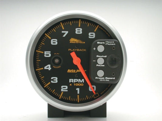 AutoMeter - Autometer Pro-Cycle Gauge Tach 5in 9K Rpm Pedestal W/ Rpm Playback Black - Demon Performance