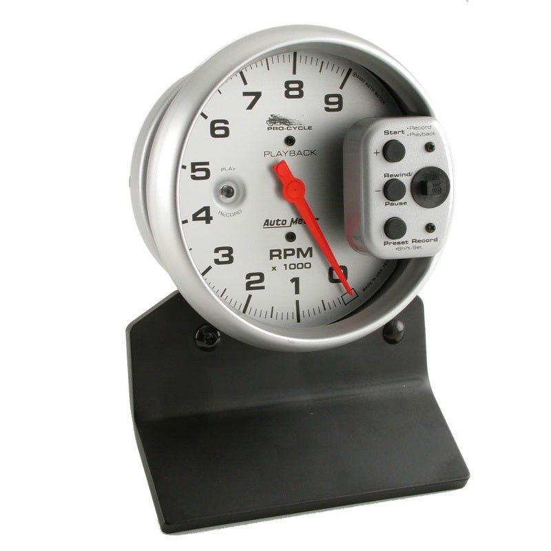 AutoMeter - Autometer Pro-Cycle Gauge Tach 5in 9K Rpm Pedestal W/ Rpm Playback Silver Pro-Cycle - Demon Performance