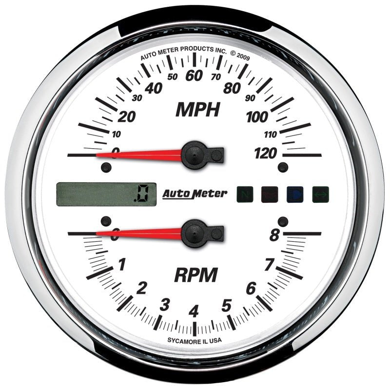 AutoMeter - Autometer Pro-Cycle Gauge Tach/Speedo 4 1/2in 8K Rpm/120 Mph White - Demon Performance