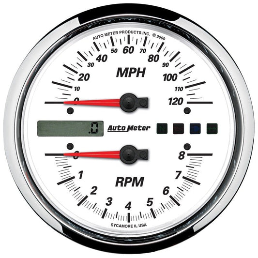 AutoMeter - Autometer Pro-Cycle Gauge Tach/Speedo 4 1/2in 8K Rpm/120 Mph White - Demon Performance