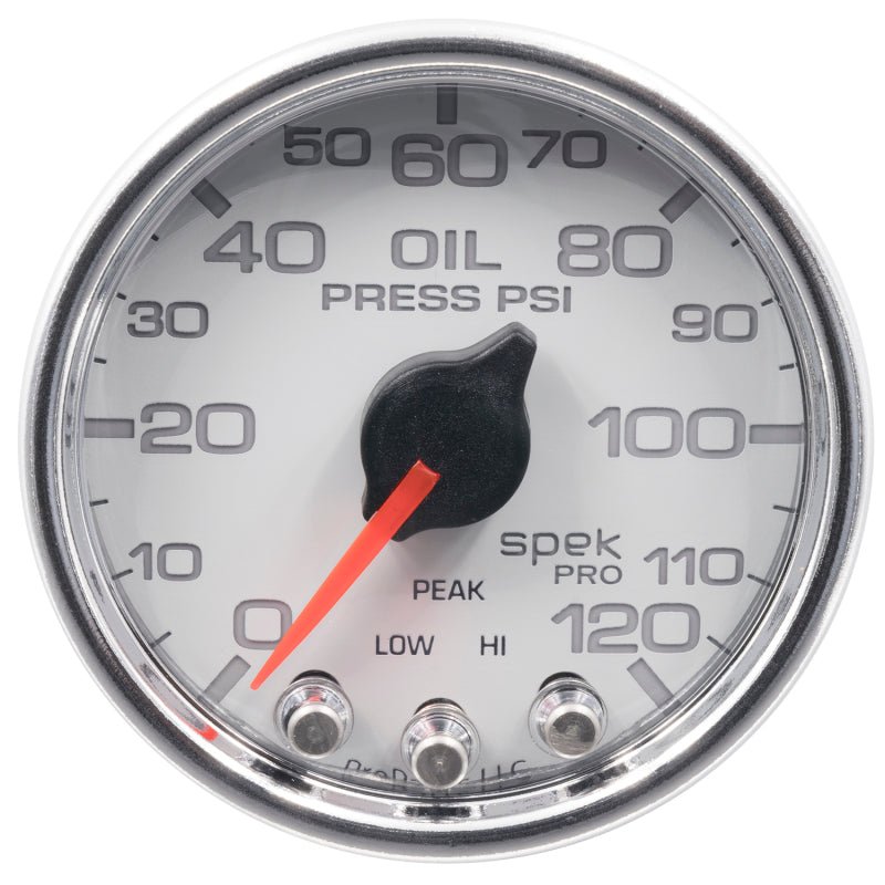 AutoMeter - Autometer Spek-Pro 2-1/16in 0-120 PSI Digital Stepper Motor w/Peak & Warn Oil Pressue Gauge - Demon Performance