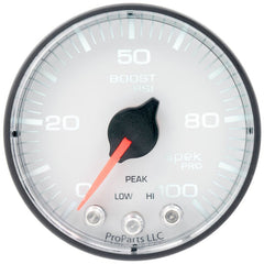 AutoMeter - Autometer Spek-Pro 2 1/16in 100PSI Stepper Motor W/Peak & Warn White/Black Boost Gauge - Demon Performance