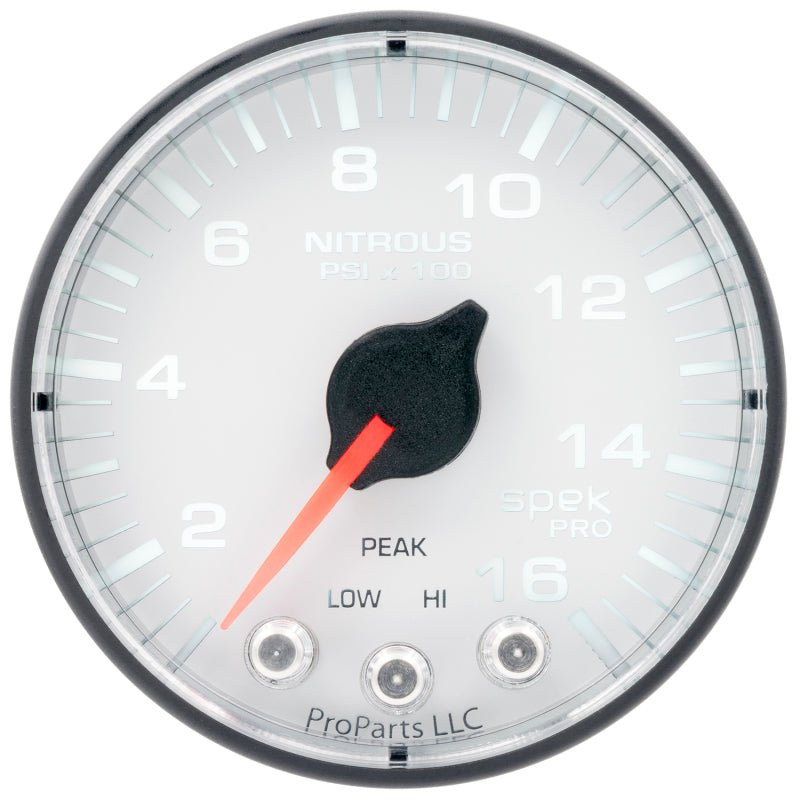 AutoMeter - Autometer Spek-Pro 2 1/16in 1600PSI Stepper Motor w/ Peak & Warn White/Black Nitrous Pressure Gauge - Demon Performance