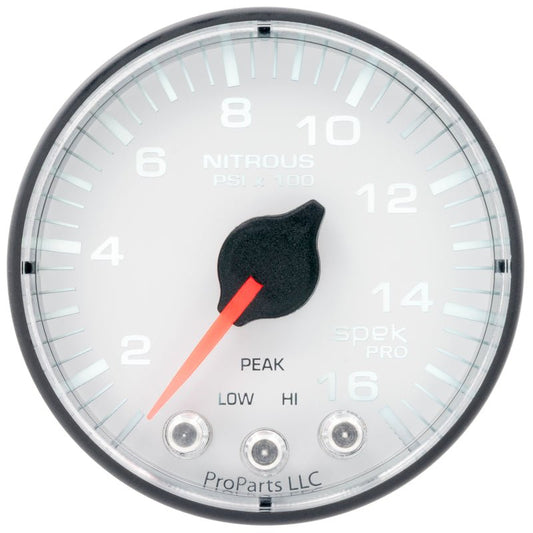 AutoMeter - Autometer Spek-Pro 2 1/16in 1600PSI Stepper Motor w/ Peak & Warn White/Black Nitrous Pressure Gauge - Demon Performance