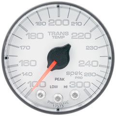 AutoMeter - Autometer Spek-Pro 2 1/16in 300 Degree F Stepper Motor W/Peak & Warn White/Black Trans Temp Gauge - Demon Performance