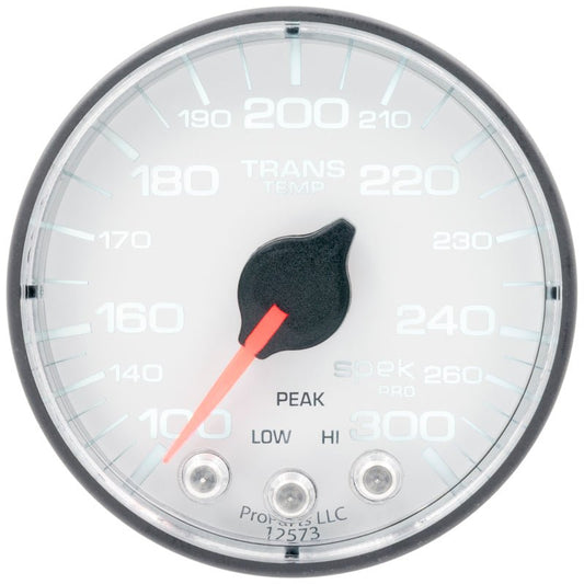 AutoMeter - Autometer Spek-Pro 2 1/16in 300 Degree F Stepper Motor W/Peak & Warn White/Black Trans Temp Gauge - Demon Performance