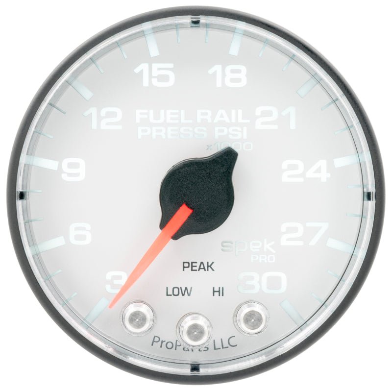 AutoMeter - Autometer Spek-Pro 2 1/16in 30KPSI Stepper Motor W/Peak & Warn White/Black Rail Pressure Gauge - Demon Performance