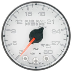 AutoMeter - Autometer Spek-Pro 2 1/16in 30KPSI Stepper Motor W/Peak & Warn White/Black Rail Pressure Gauge - Demon Performance
