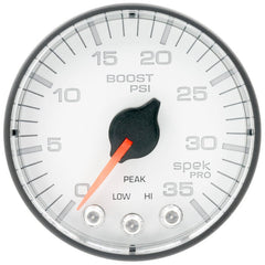 AutoMeter - Autometer Spek-Pro 2 1/16in 35PSI Stepper Motor W/Peak & Warn White/Black Boost Gauge - Demon Performance