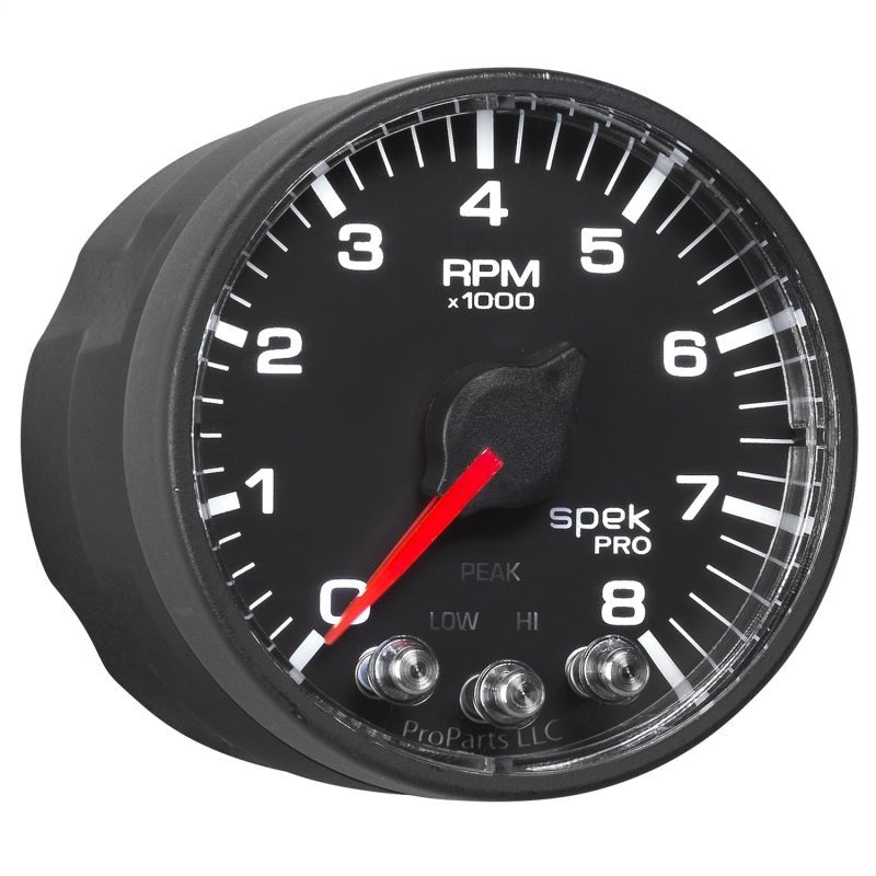 AutoMeter - Autometer Spek-Pro Black 2 1/16 inch 8K RPM Tach w/ Shift Light and Peak Memory - Demon Performance