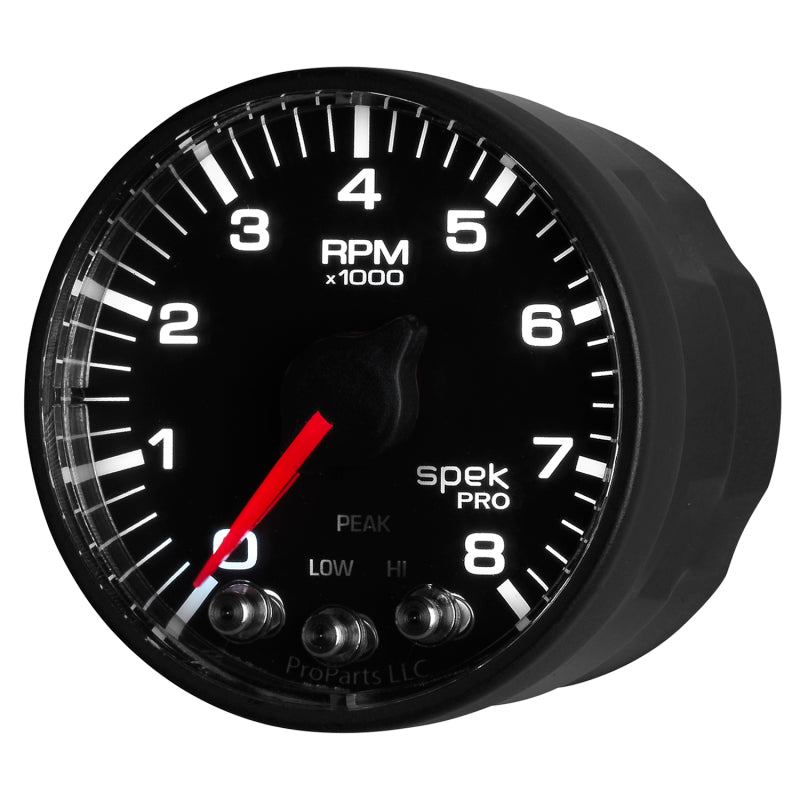 AutoMeter - Autometer Spek-Pro Black 2 1/16 inch 8K RPM Tach w/ Shift Light and Peak Memory - Demon Performance