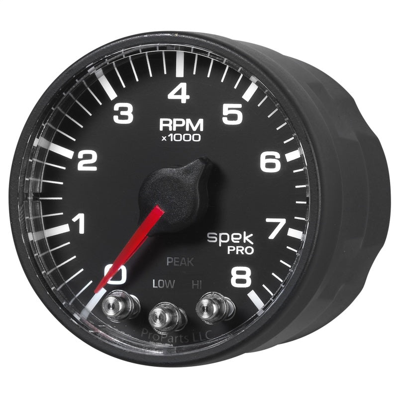 AutoMeter - Autometer Spek-Pro Black 2 1/16 inch 8K RPM Tach w/ Shift Light and Peak Memory - Demon Performance