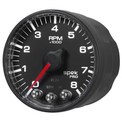 AutoMeter - Autometer Spek-Pro Black 2 1/16 inch 8K RPM Tach w/ Shift Light and Peak Memory - Demon Performance