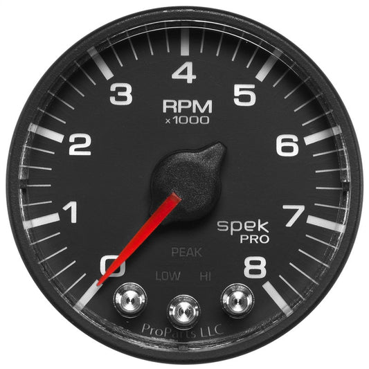 AutoMeter - Autometer Spek-Pro Black 2 1/16 inch 8K RPM Tach w/ Shift Light and Peak Memory - Demon Performance