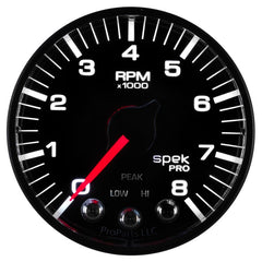 AutoMeter - Autometer Spek-Pro Black 2 1/16 inch 8K RPM Tach w/ Shift Light and Peak Memory - Demon Performance