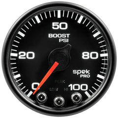 AutoMeter - Autometer Spek-Pro Gauge Boost 2 1/16in 100psi Stepper Motor W/Peak & Warn Blk/Blk - Demon Performance