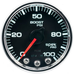 AutoMeter - Autometer Spek-Pro Gauge Boost 2 1/16in 100psi Stepper Motor W/Peak & Warn Blk/Chrm - Demon Performance
