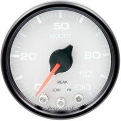 AutoMeter - Autometer Spek-Pro Gauge Boost 2 1/16in 100psi Stepper Motor W/Peak & Warn Wht/Blk - Demon Performance