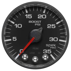 AutoMeter - Autometer Spek-Pro Gauge Boost 2 1/16in 35psi Stepper Motor W/Peak & Warn Black/Black - Demon Performance