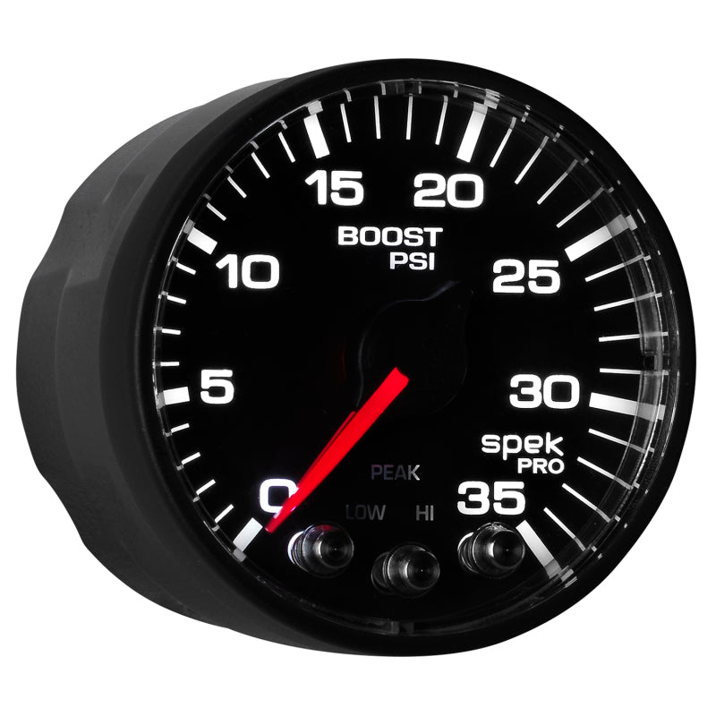 AutoMeter - Autometer Spek-Pro Gauge Boost 2 1/16in 35psi Stepper Motor W/Peak & Warn Black/Black - Demon Performance