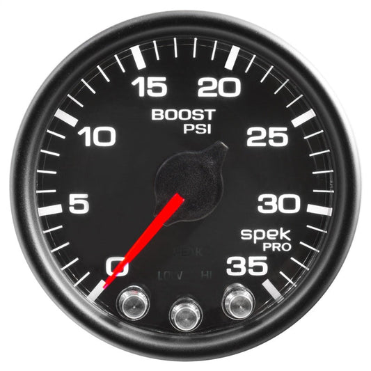 AutoMeter - Autometer Spek-Pro Gauge Boost 2 1/16in 35psi Stepper Motor W/Peak & Warn Black/Black - Demon Performance