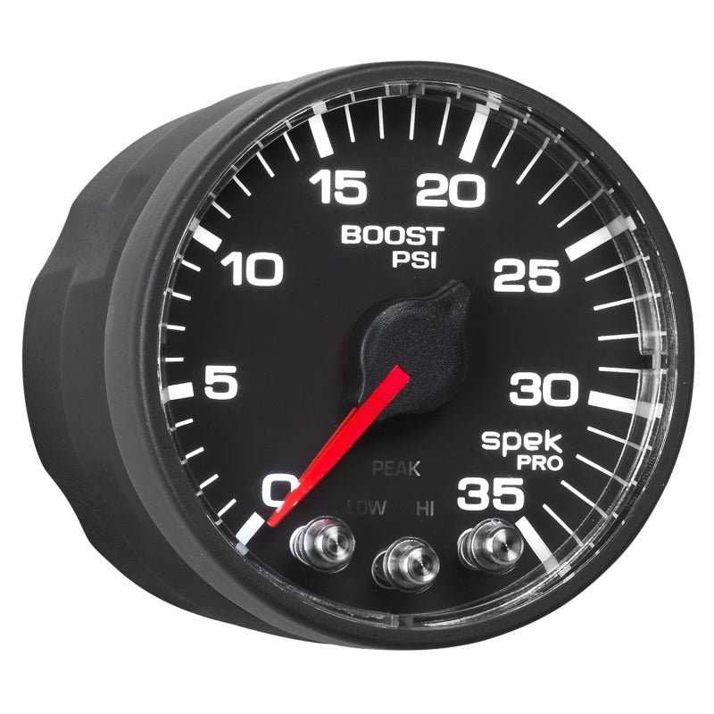 AutoMeter - Autometer Spek-Pro Gauge Boost 2 1/16in 35psi Stepper Motor W/Peak & Warn Black/Black - Demon Performance