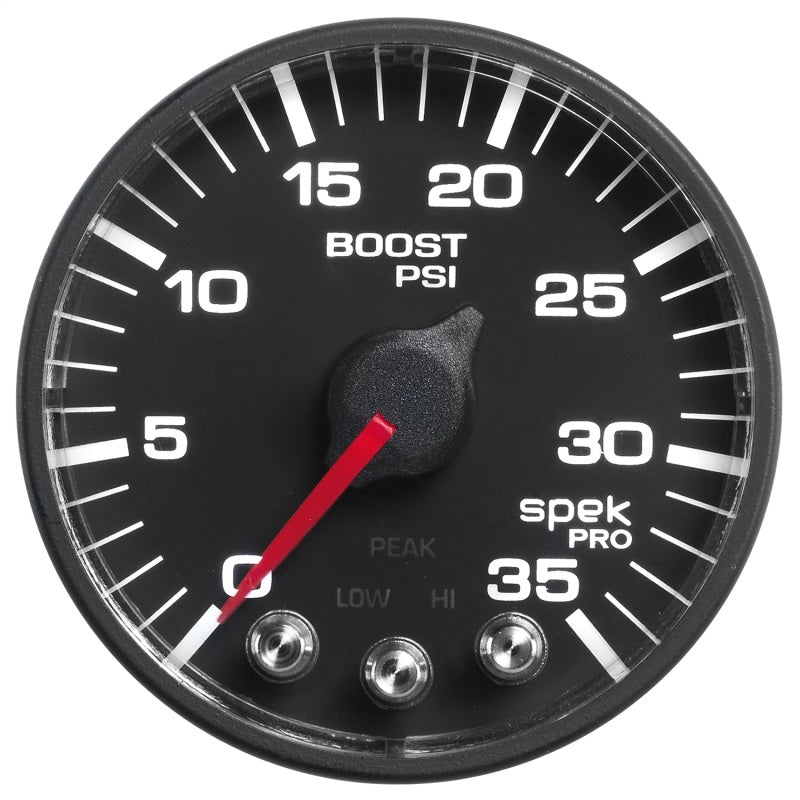 AutoMeter - Autometer Spek-Pro Gauge Boost 2 1/16in 35psi Stepper Motor W/Peak & Warn Black/Black - Demon Performance
