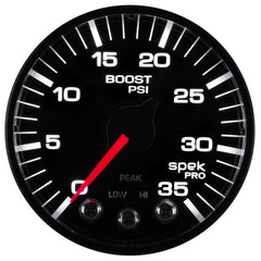 AutoMeter - Autometer Spek-Pro Gauge Boost 2 1/16in 35psi Stepper Motor W/Peak & Warn Black/Black - Demon Performance
