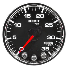 AutoMeter - Autometer Spek-Pro Gauge Boost 2 1/16in 35psi Stepper Motor W/Peak & Warn Black/Chrome - Demon Performance