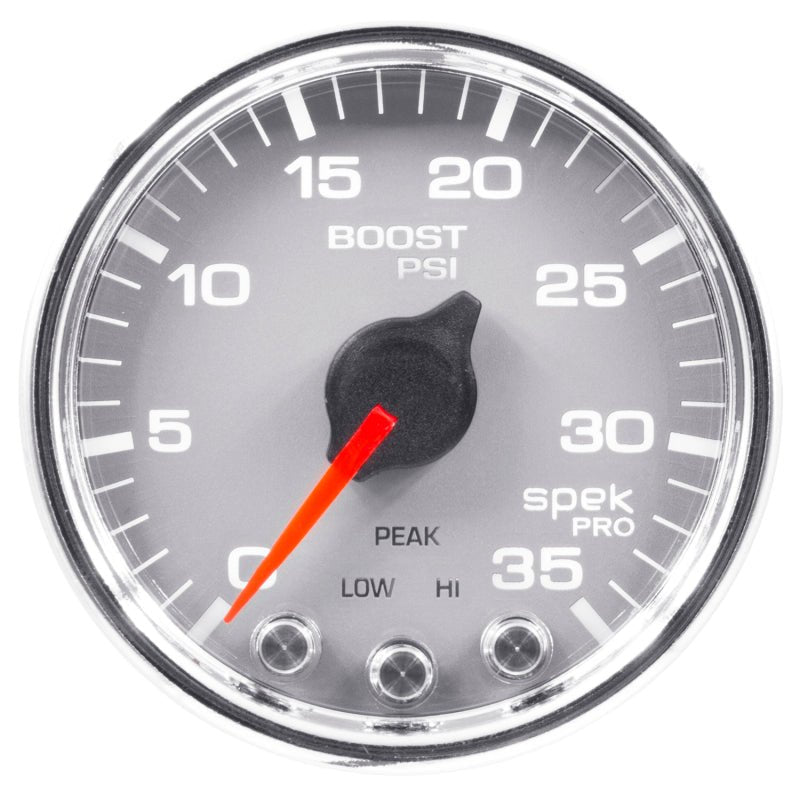 AutoMeter - Autometer Spek-Pro Gauge Boost 2 1/16in 35psi Stepper Motor W/Peak & Warn Silver/Chrome - Demon Performance