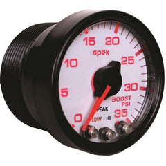AutoMeter - Autometer Spek-Pro Gauge Boost 2 1/16in 35psi Stepper Motor W/Peak & Warn White/Black - Demon Performance