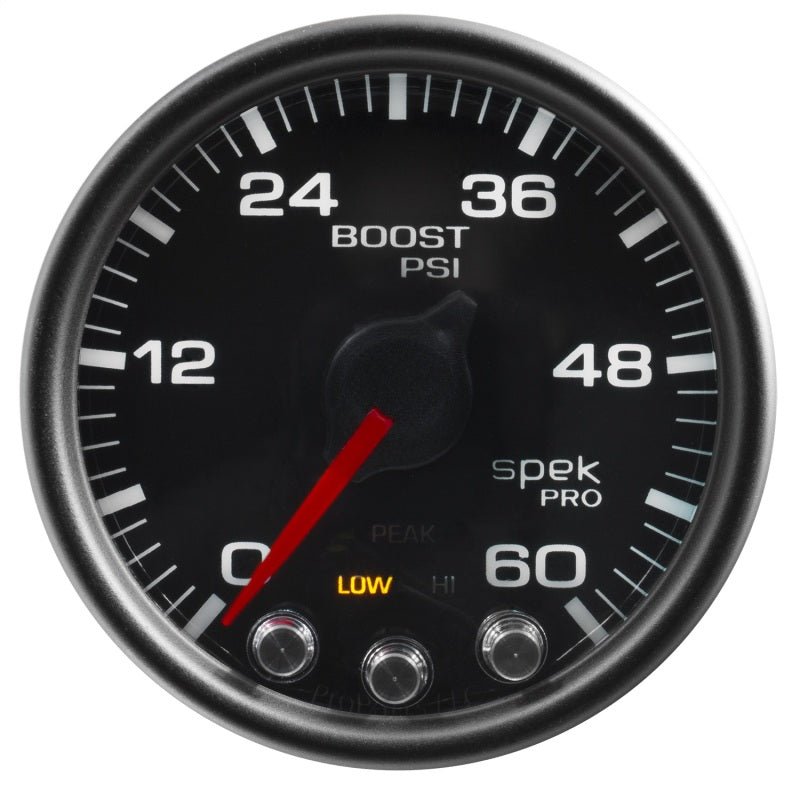AutoMeter - Autometer Spek-Pro Gauge Boost 2 1/16in 60psi Stepper Motor W/Peak & Warn Blk/Black - Demon Performance