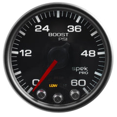 AutoMeter - Autometer Spek-Pro Gauge Boost 2 1/16in 60psi Stepper Motor W/Peak & Warn Blk/Black - Demon Performance