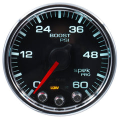 AutoMeter - Autometer Spek-Pro Gauge Boost 2 1/16in 60psi Stepper Motor W/Peak & Warn Blk/Chrm - Demon Performance
