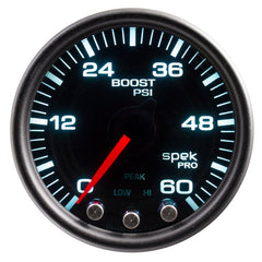 AutoMeter - Autometer Spek-Pro Gauge Boost 2 1/16in 60psi Stepper Motor W/Peak & Warn Blk/Smoke/Black - Demon Performance