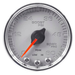 AutoMeter - Autometer Spek-Pro Gauge Boost 2 1/16in 60psi Stepper Motor W/Peak & Warn Slvr/Chrm - Demon Performance